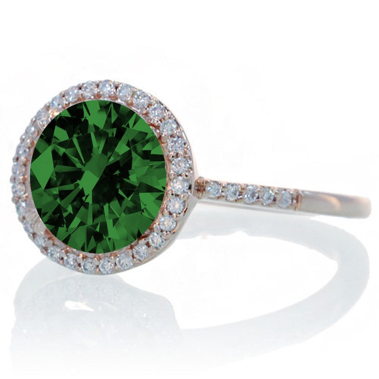 2.5 Carat Huge Emerald and Moissanite Diamond Halo Classic Engagement Ring on 10k Rose Gold