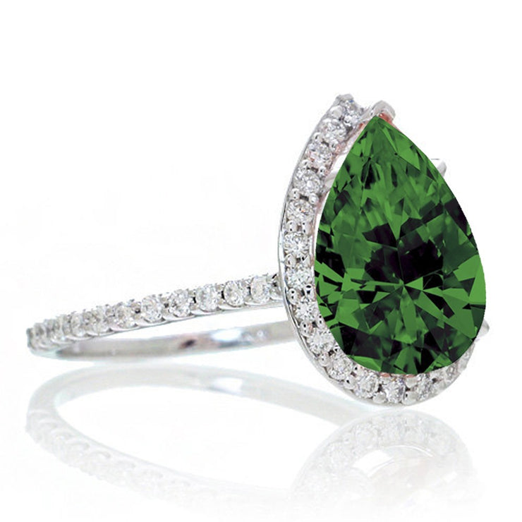 2.5 Carat Pear Cut Emerald Halo Desiger Engagement for Woman on 10k White Gold