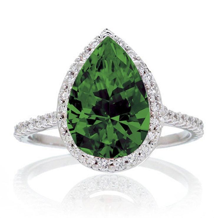 2.5 Carat Pear Cut Emerald Halo Desiger Engagement for Woman on 10k White Gold