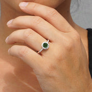 1.5 Carat Round Classic Emerald and Moissanite Diamond Vintage Engagement Ring on 10k Rose Gold