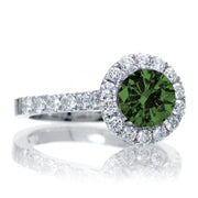 1.5 Carat Round Classic Halo Emerald and Moissanite Diamond Engagment ring on 10k White Gold