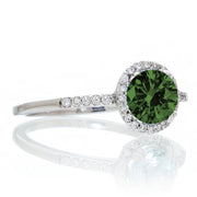 1.5 Carat Round Cut Emerald Halo Classic Moissanite Diamond Engagement Ring on 10k White Gold