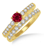 1.5 Carat Ruby Elegant Bridal Set on 10k Yellow Gold