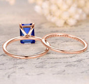 1.50 carat Blue Sapphire and Moissanite Diamond Bridal Set in 10k Rose Gold