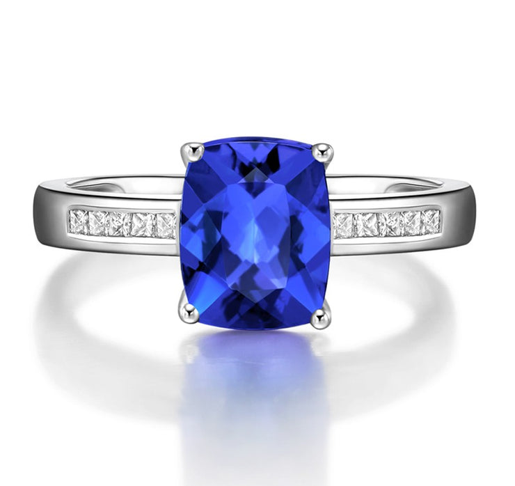 1.50 Carat Blue Sapphire and Moissanite Diamond Classic Engagement Ring for Women in White Gold