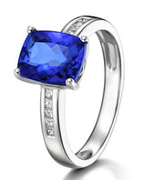 1.50 Carat Blue Sapphire and Moissanite Diamond Classic Engagement Ring for Women in White Gold