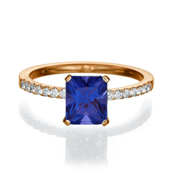1.50 carat Emerald Cut Sapphire Engagement Ring in 10k Rose Gold