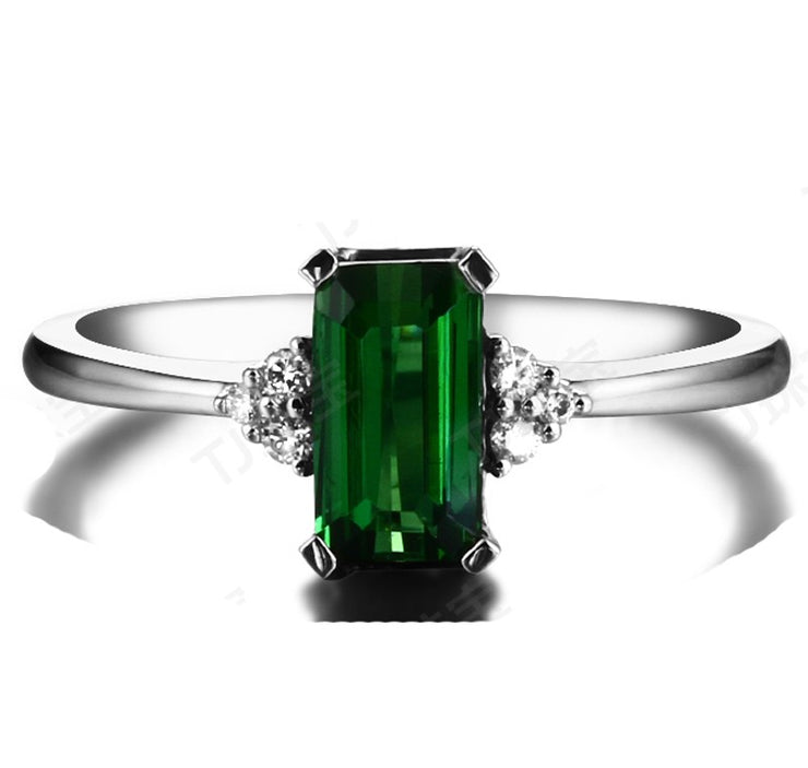 1.50 Carat Green Emerald and Moissanite Diamond Engagement Ring for Her in White Gold