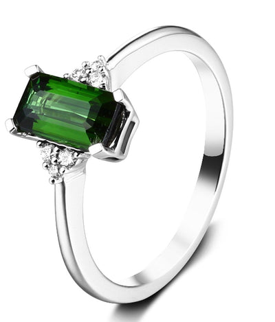 1.50 Carat Green Emerald and Moissanite Diamond Engagement Ring for Her in White Gold