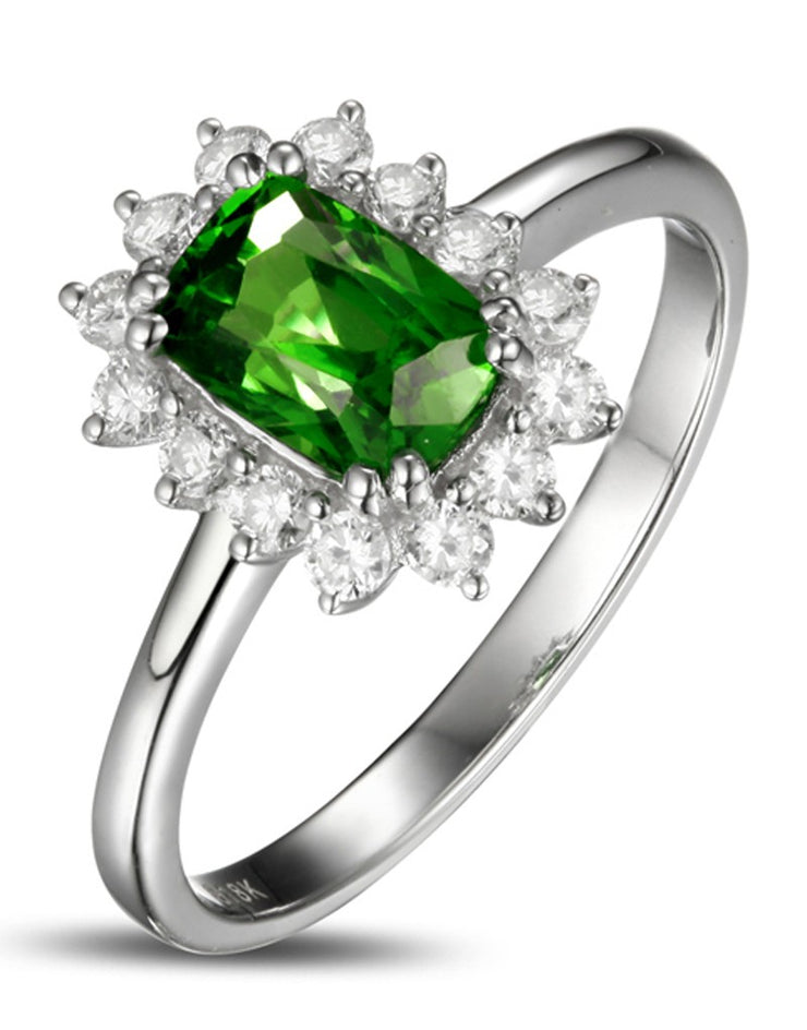 1.50 Carat perfect Emerald and Moissanite Diamond Halo Engagement Ring for Women in White Gold