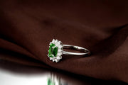 1.50 Carat perfect Emerald and Moissanite Diamond Halo Engagement Ring for Women in White Gold