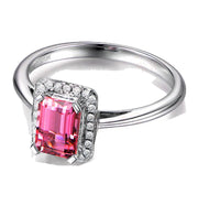 .50 Carat Ruby and Moissanite Diamond Halo Engagement Ring in White Gold