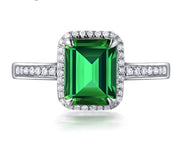 1.50 Carat princess cut Emerald and Moissanite Diamond Halo Engagement Ring in White Gold