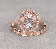 1.50 carat Round Cut Morganite Bridal Set with diamonds Halo Style in Rose Gold