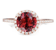 1.50 Carat Round Ruby and Moissanite Diamond Halo Engagement Ring for Women in Rose Gold