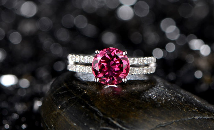 1.50 Carat Ruby and Moissanite Diamond Engagement Ring in White Gold