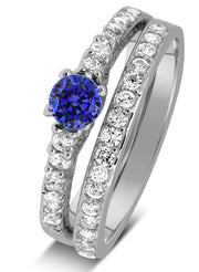 1.50 Carat Vintage Round cut Blue Sapphire and Moissanite Diamond Wedding Ring Set in Gold