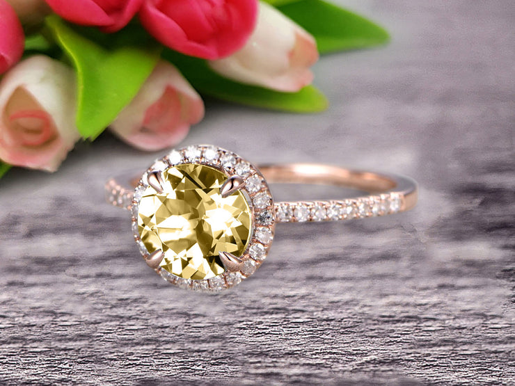 1.50 Carat Round Cut Champagne Diamond Moissanite Engagement Ring Wedding Anniversary Gift On 10k Rose Gold Halo Design