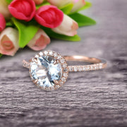 1.50 Carat Round Cut Aquamarine Engagement Ring Wedding Anniversary Gift On 10k Rose Gold Halo Design