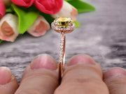 1.50 Carat Round Cut Champagne Diamond Moissanite Engagement Ring Wedding Anniversary Gift On 10k Rose Gold Halo Design