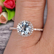 1.50 Carat Round Cut Aquamarine Engagement Ring Wedding Anniversary Gift On 10k Rose Gold Halo Design