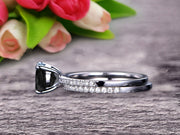 Round Cut 1.50 Carat Stacking Matching Band Black Diamond Moissanite Engagement Ring Bridal Set Anniversary Gift 10k White Gold 