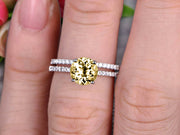Round Cut 1.50 Carat Stacking Matching Band Champagne Diamond Moissanite Engagement Ring Bridal Set Anniversary Gift 10k White Gold 