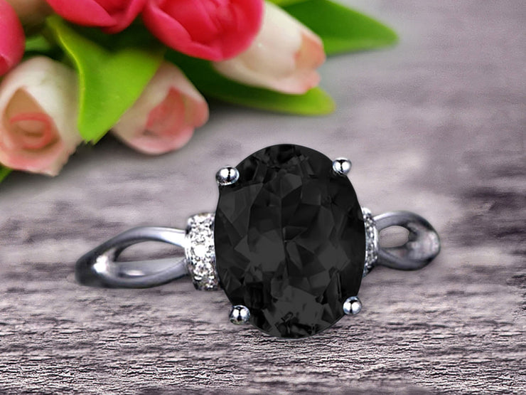 Oval Shape Gemstone Promise Ring 1.25 Carat Black Diamond Moissanite Engagement Ring Anniversary Gift On 10k Rose Gold Art Deco