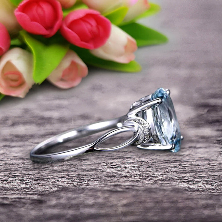 Oval Shape Gemstone Promise Ring 1.25 Carat Aquamarine Engagement Ring Anniversary Gift On 10k Rose Gold Art Deco