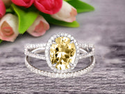 Oval Shape Gemstone With Split Shank Halo Design 1.75 Carat Champagne Diamond Moissanite Engagement Ring Bridal Set Anniversary Gift On 10k White Gold