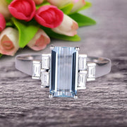 Emerald Cut 1.25 Carat Aquamarine Engagement Ring Anniversary Gift in 10k White Gold