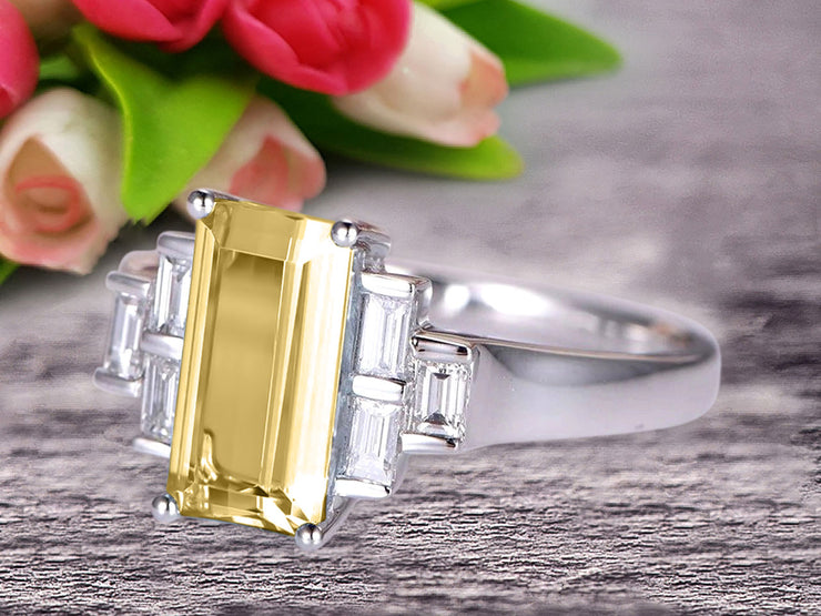 Emerald Cut 1.25 Carat Champagne Diamond Moissanite Engagement Ring Anniversary Gift in 10k White Gold
