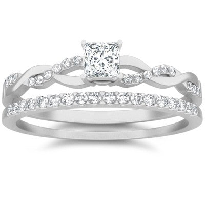 1.50 Carat Diamond Moissanite Wedding Set Engagement Ring on 10k White Gold