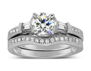 Antique 2.00 Carat Round Moissanite Wedding Ring Set with Baguette Moissanite for Her 