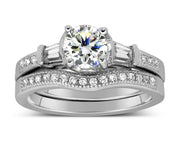 Antique 2.00 Carat Round Moissanite Wedding Ring Set with Baguette Moissanite for Her in White Gold