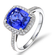 Antique 1.50 Carat cushion cut Sapphire and Moissanite Diamond Halo Engagement Ring in White Gold