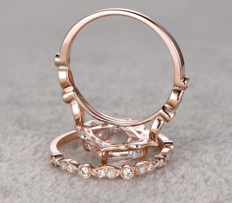 Antique 1.60 carat Round Cut Morganite Ring Set with Diamonds in Rose Gold Bestselling Design