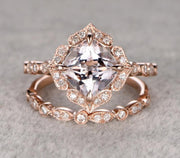 Antique 1.60 carat Round Cut Morganite Ring Set with Diamonds in Rose Gold Bestselling Design