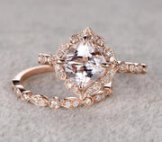 Antique 1.60 carat Cushion Cut Morganite Ring Set with Diamonds in Rose Gold