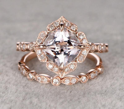Antique 1.60 carat Round Cut Morganite Ring Set with Diamonds Bestselling Design