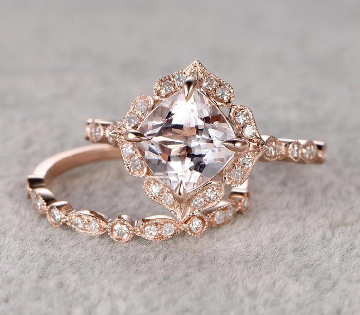 Antique 1.60 carat Round Cut Morganite Ring Set with Diamonds Bestselling Design