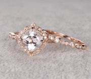 Antique 1.60 carat Cushion Cut Morganite Ring Set with Diamonds 