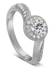 Antique 1.50 Carat Round Diamond and Moissanite Engagement Ring for Her in White Gold