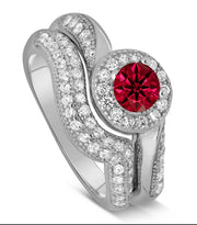 Antique Designer 2 Carat Red Ruby and Moissanite Diamond Bridal Ring Set for Her in White Gold