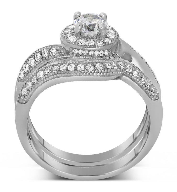 Designer 2.50 Carat Round Diamond and Moissanite Bridal Ring Set on 10k White Gold