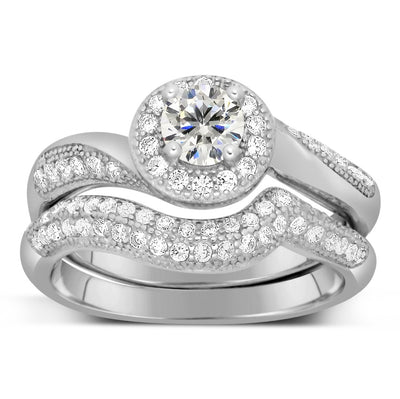 Designer 2.50 Carat Round Diamond and Moissanite Bridal Ring Set on 10k White Gold