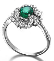 Antique Floral 1.50 Carat Emerald and Moissanite Diamond Engagement Ring in White Gold