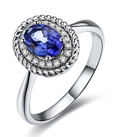 Antique Sapphire and Moissanite Diamond Halo Engagement Ring with 1.25 Carat weight in White Gold