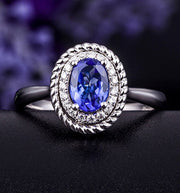 Antique Sapphire and Moissanite Diamond Halo Engagement Ring with 1.25 Carat weight in White Gold