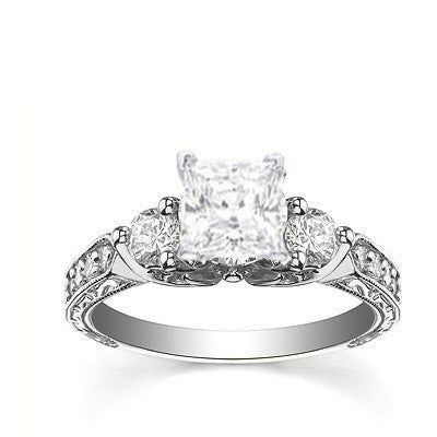Antique Affordable Engagement Ring 1.50 Carat Princess Cut Moissanite Diamond on Gold
